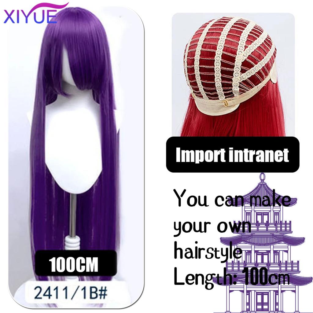 XIYUE Parrucche Cosplay Lunghe Sintetiche Colorate 100cm Parrucca Lolita Verde Rosa Bionda Viola Liscia Acconciatura per Festa di Halloween