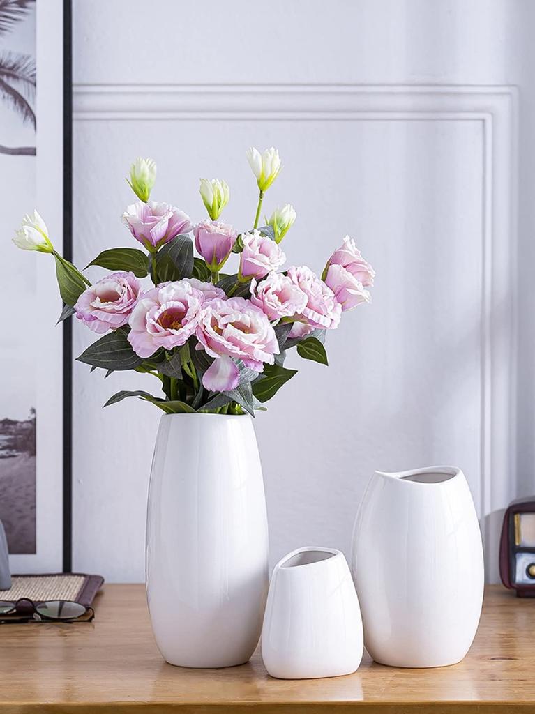 White Ceramic Flower Vase, Large, 25cm, Scandinavian Style, Ceramic, Stylish, Perfect for Ikebana, Home Decor, Gift
