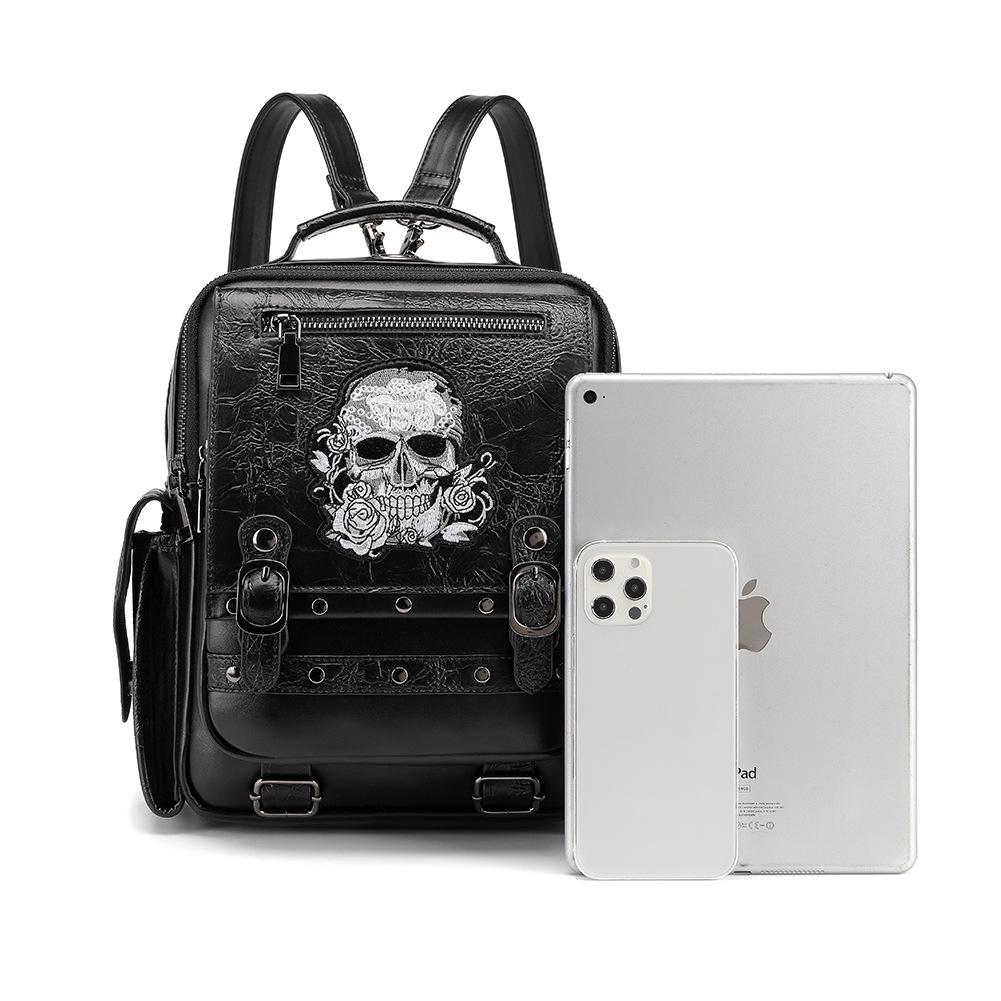 Gothic Skull Embroidery Women's Large Capacity Backpack & Handbag