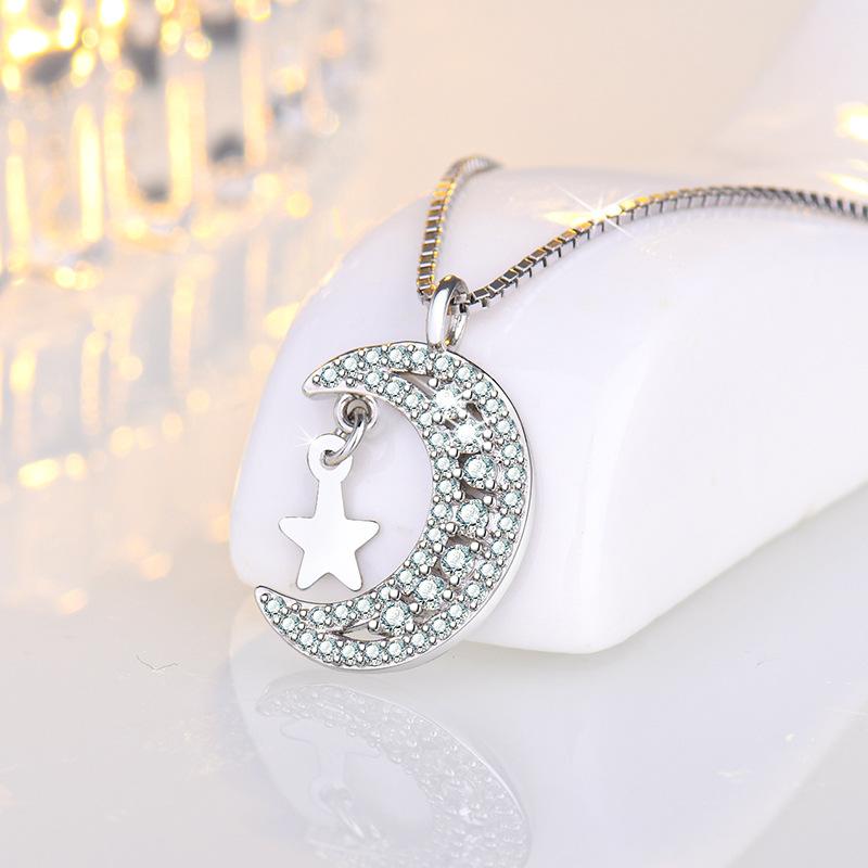 925 Sterling Silver Moon Necklace Pendant Zircon For Women Fashion Exquisite Student Girlfriend Jewelry Accessories Heart GiftGood Product