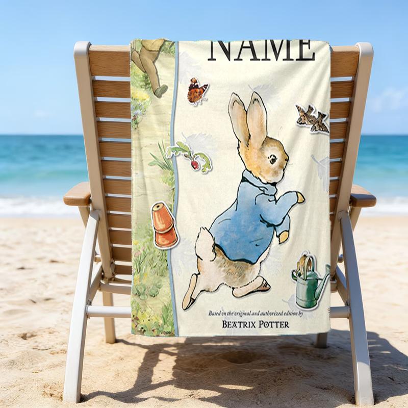 1pc Peter Rabbit1 Beach Towel with Custom Name, Beach/Swimming/Bath/Picnic/Camping Towel, Suitable for Seaside Beaches