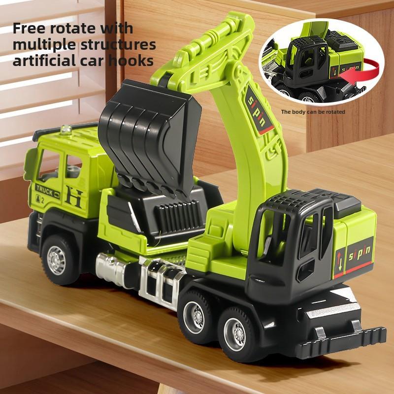 Crane Cement Pump Truck Excavator Vehicle Model Set With Alloy Front For Kids Construction Play Toys
