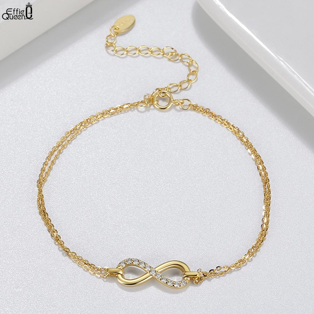 EFFIE QUEEN Simple 925 Sterling Silver Infinity Bracelet for Women Charms Bracelet Fashion Daily Party Jewelry Lover Gift SB136