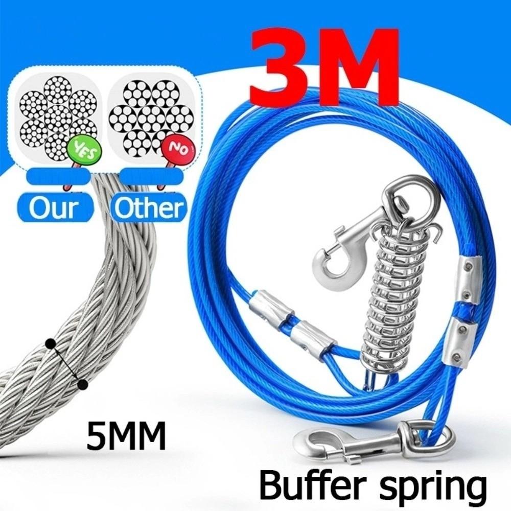 Heavy-Duty Double Head Pet Wire Rope with Spring Long Leash Traction Rope Dog Tie Out Cable  Pet