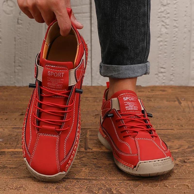 Men's Low Cut Casual Sports Shoes Korean Retro Spring Summer Lace Up Anti Slip Flat Shoes Trendy Fashionable Flat Bottom Boots