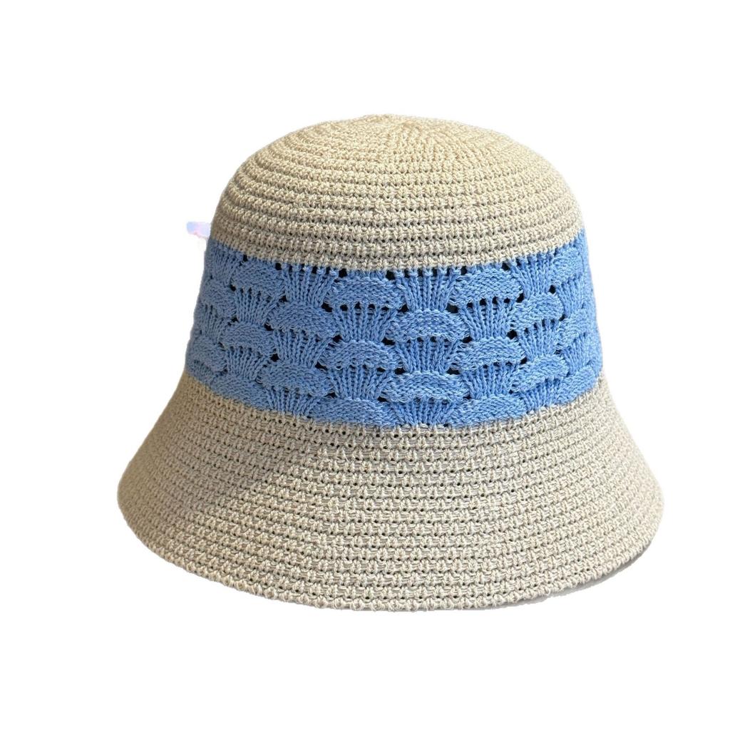 2026New Niche Minimalist Hand-woven Straw Hat with Contrasting Colors, Bucket-style Straw Fisherman Hat That Covers the Face and Makes the Face