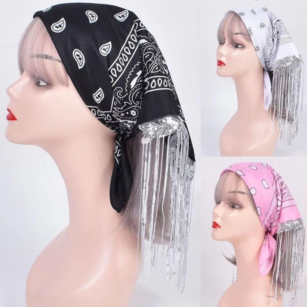 Cowboy Style Cowgirl Bandanas Tassel Trim Neckerchief Western Accessory Women Bandanas