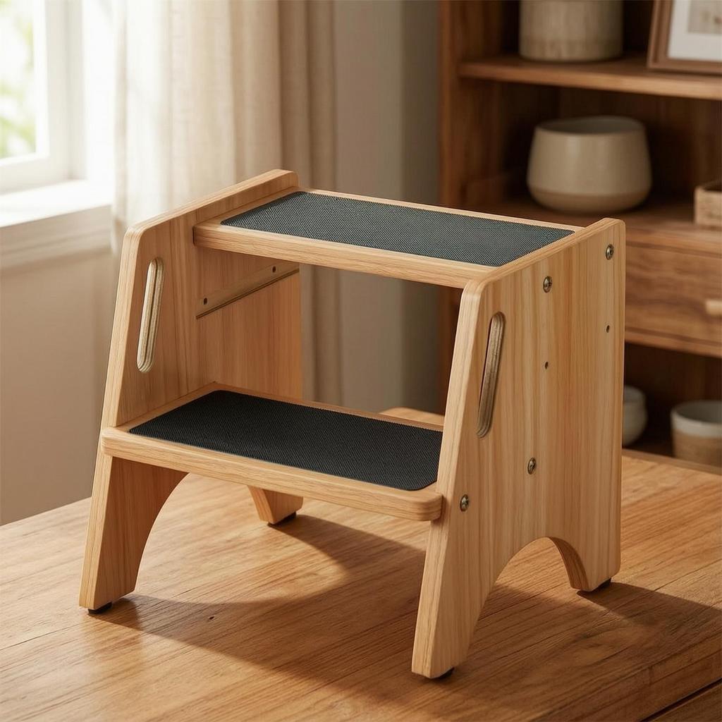 Wooden Step Stool with Handholds Portable Furniture Compact for Bathroom