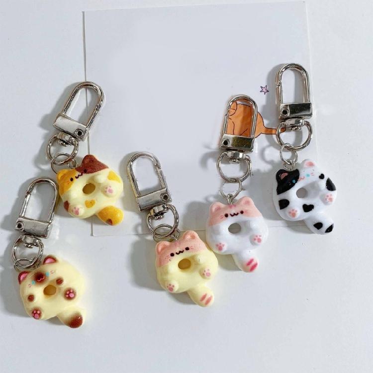 Cat Shaped Pendant Doughnuts Animal Doll Keychain Unique Soft Keyring Accessory Colorful Bag Charm Jewelry for Handbags