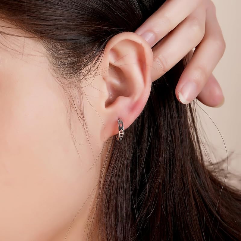 Earrings Ladies Roman Numerals Atlas Style Silver 925 Compatible with Metal Allergies 18k Gold Plated Platinum Plated Hoop Earrings Leave It On