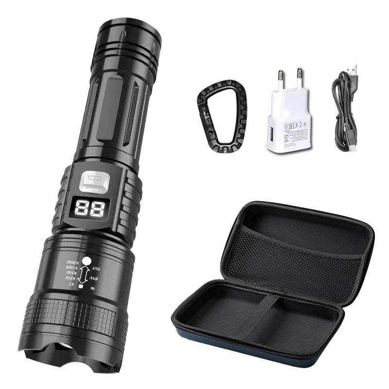High Strong Power LED Flashlight Tactical Torch USB Rechargeable Zoom Emergency Lights For Outdoor Fishing Work Lighting Lamp