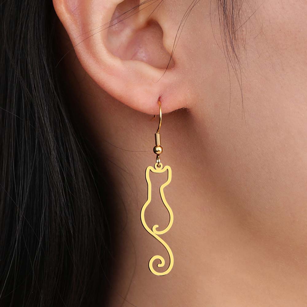 My Shape Lovely Cat Tail Drop Earrings for Women Cute Kitten Animal Dangle Earring Stainless Steel Fashion Jewelry Gifts