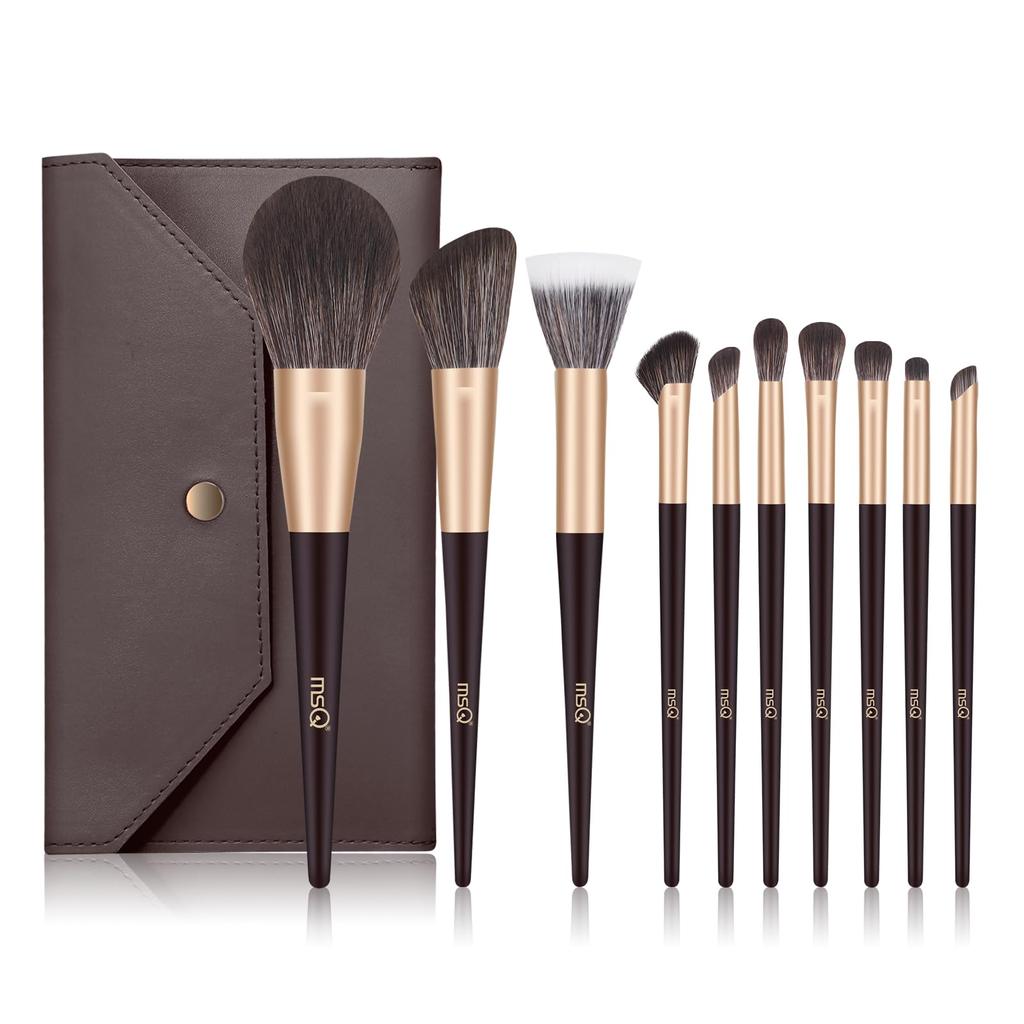 MSQ Makeup Brush Set with Cosmetic Premium Fiber Makeup Brush Includes Concealer Eyeshadow Foundation and More for Everyday Use 10-Piece Pouch,