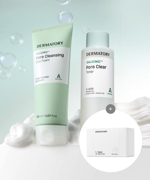 Dermatory Salicylic Pore Clear Toner + Clay Foam Skincare Set Salicylic Toner + Salicylic Cleansing Foam Set