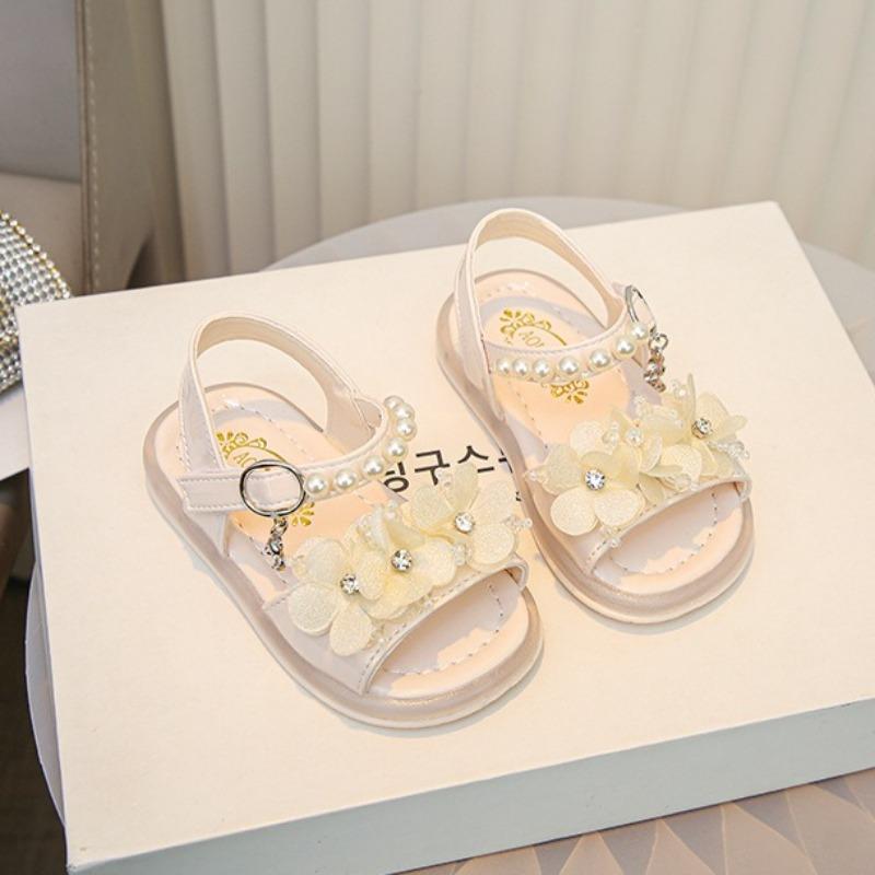 Summer Girls Flower Rhinestone Light Up Anti-Slip Princess Sandals For Baby Girls