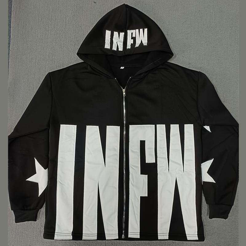 Street Star Pattern Patchwork Letter Long Sleeved Loose Hoodie