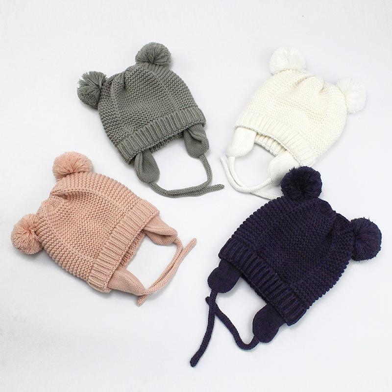 Winter Baby Hat for 0-12month Boy Girls Accessories Knited Cap Kids Hat Fleece Warm Gloves Thick Winter Ear Kids Hat Baby Bonnet