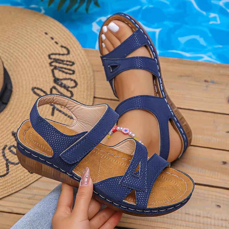 Fashion Hook Loop Platform Sandals Women Summer Fahsion Cross Strap Wedge Sandals Woman 2025 Light Med Heels Non-Slip Beach Sandalias