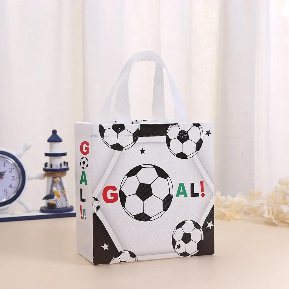 

10Pcs Sports Football Theme Gift Packing Bag Soccer Non-Woven Shopping Tote Bag for Kids Boy Birthday Baby Shower Party Decor 23x22x11cm