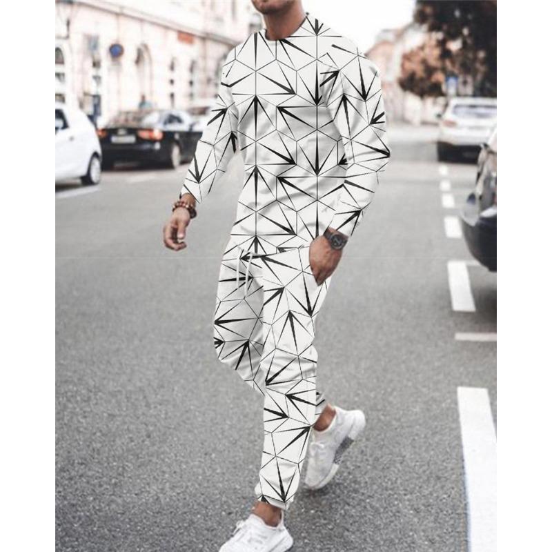 Men Casual Tracksuit Male Jogging Sprotwear Simple Stripe 3D Print Oversize Outfit 2-piece Trendy Clothes Vintage T-shirt Suit