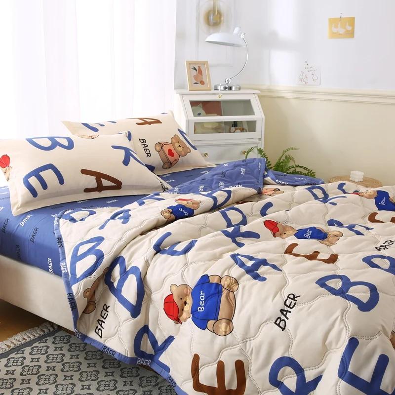 Quilted Summer Quilt And Pillowcase Or Single Quilts Soft Breathable Washable Thin Comforter Double Blanket