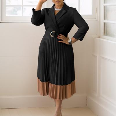Autumn and Winter Fashion Women's Suit Collar Fashion Elegant Pleated Dress