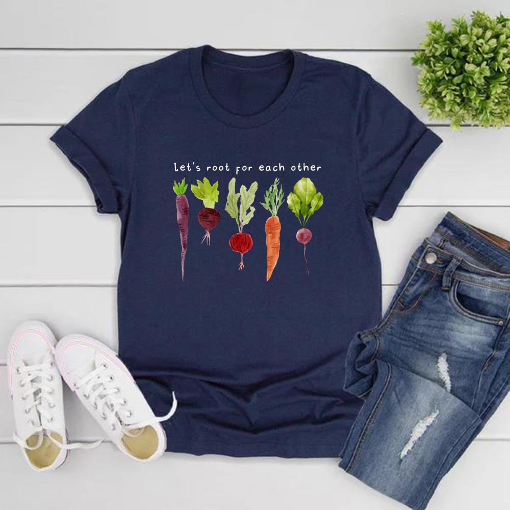 Lets Roots for Each Other Vegetable T-Shirt Uplifting T Shirt Unisex Short Sleeve Tshirt Vintage Gardening Tee Retro Women Tops