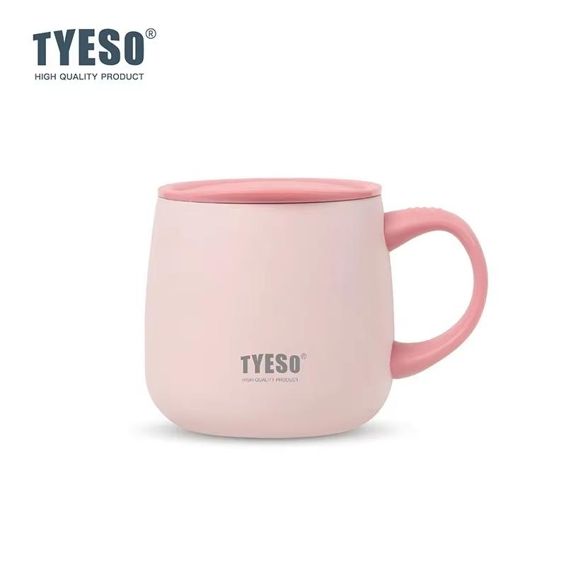 TYESO 355ml Double Wall Vacuum Insulated Mug with Ceramic Coating Inner One-Handed Open Lid Coffee Cup for Hot Cold Drinks 335ML розовый