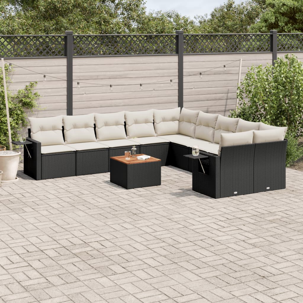 Vidaxl 11-Cz. Garden Lounge Set, Cushions Black Rattan Pe