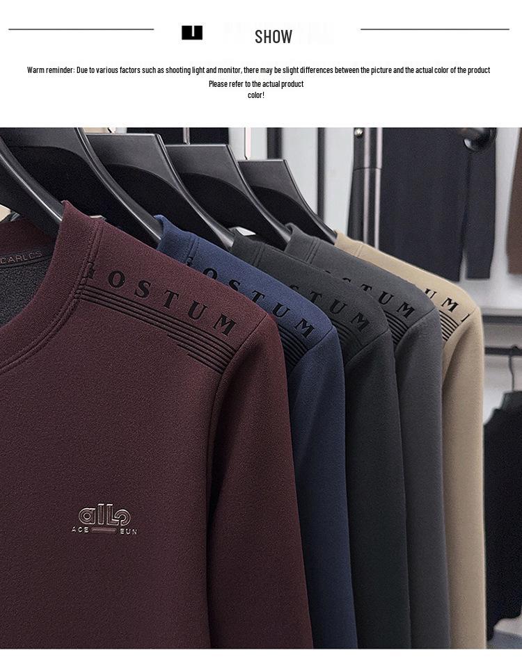 Men's Plus Velvet Thickened Round Neck Sweatshirt - Mid-Aged Casual, Warm, Skin-Friendly Base Layer