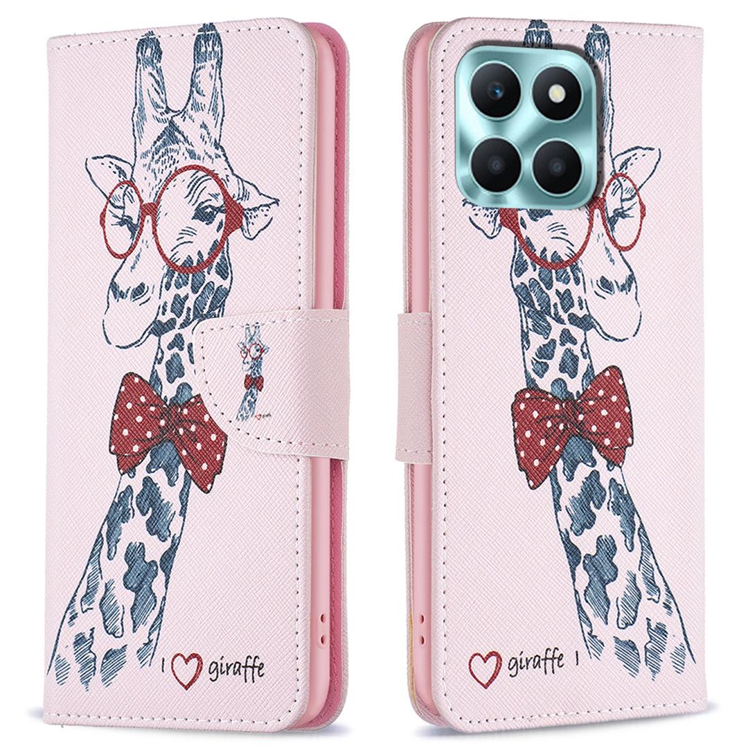 

Wallet Phone Cover for Honor X6a 4G Case PU Leather Stand Shell Giraffe