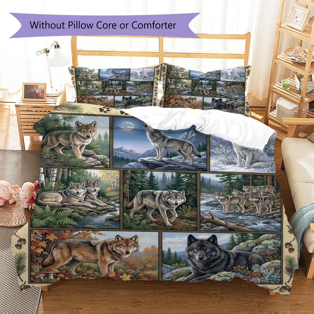 Retro Oil Painting Animals Pattern Bedding,Quilt Set Quilt Cover Pillowcase Home Birthday Gift (1 * duvet cover + 2 * pillowcase, without core)