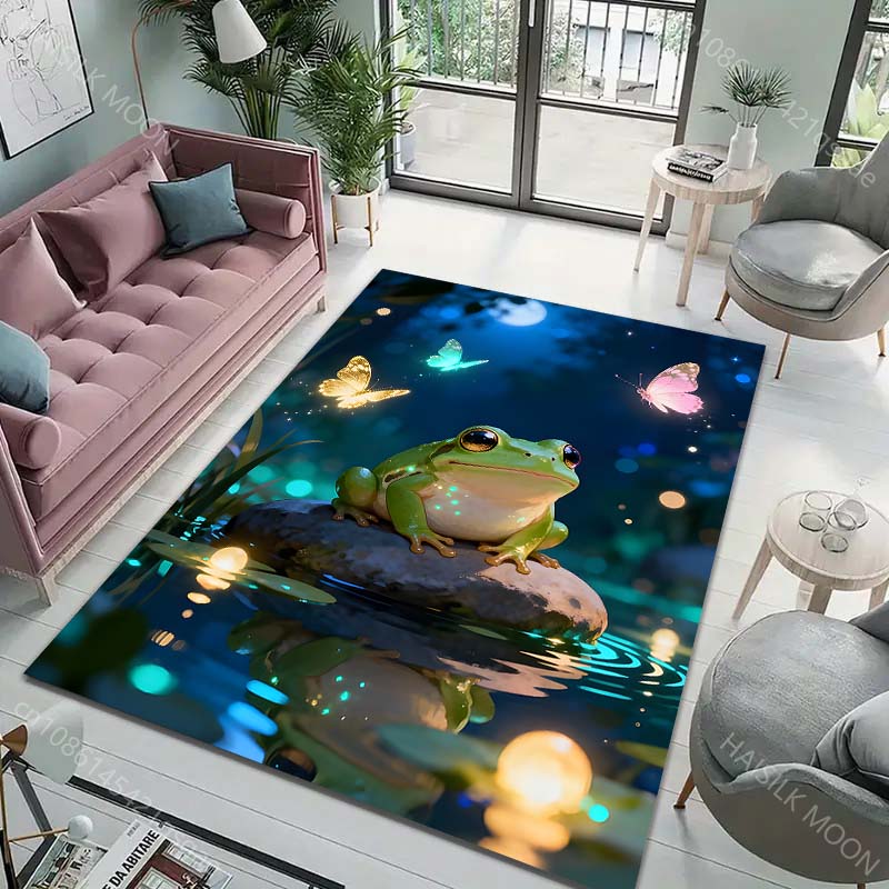 Multiple Sizes Frog, Stone, Fireflies Print Carpet Rug for Living Room Bedroom Sofa Doormat Home Decor Non-slip Floor Mat