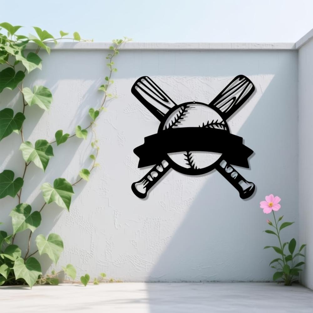1pc Dynamic Baseball Bat Swing Metal Wall Art, Weatherproof Iron Statue for Garage Backyard Fence Indoor Outdoor Gift for Sports Fan Room Decor