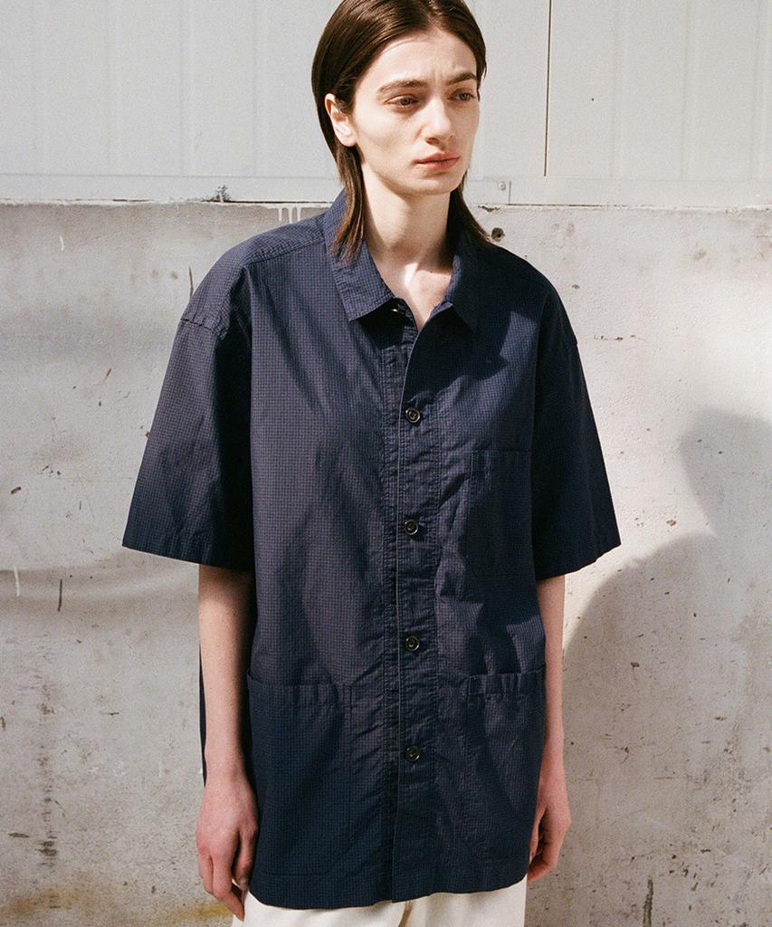 Holliseon Joshua Small Check Shirt Jacket Navy
