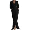 Women's Cocktail & Evening Dresses - Women Maxi Dress Split Wrap V Neck 3 4 Sleeve Ruched Bodycon Long Cocktail Party Wedding Guest Dress with Pockets