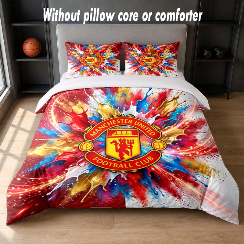 Set Biancheria da Letto Design Manchester United 1 Copripiumino + 2 Federe Morbido Traspirante Biancheria da Letto per la Casa