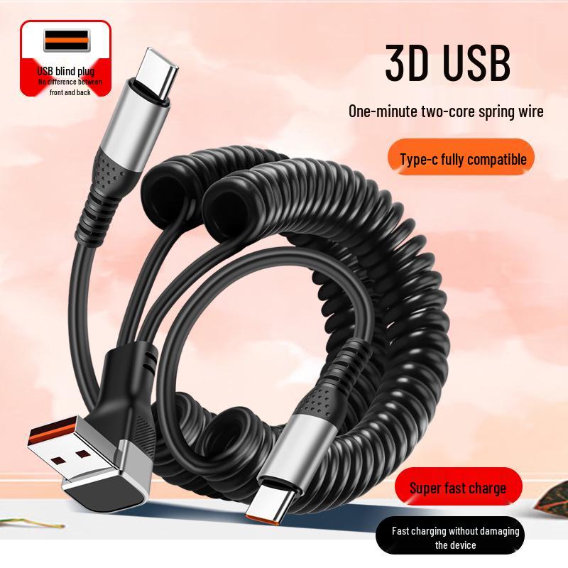 66W Retractable Elbow Splitter Data Cable for Apple, Huawei, Type-C, Fast Car Charging