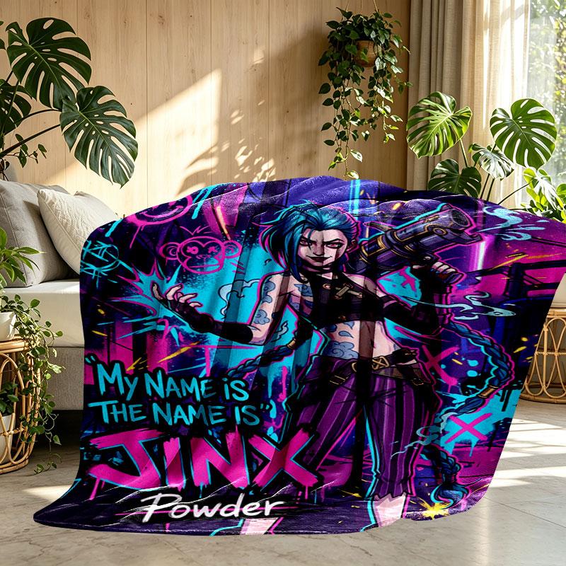 Custom Name Personalized Jinx League of Legends Print Blanket, Home Decor, Bedroom, Sofa, Camping, Couch, Gifts for Birthday Christmas