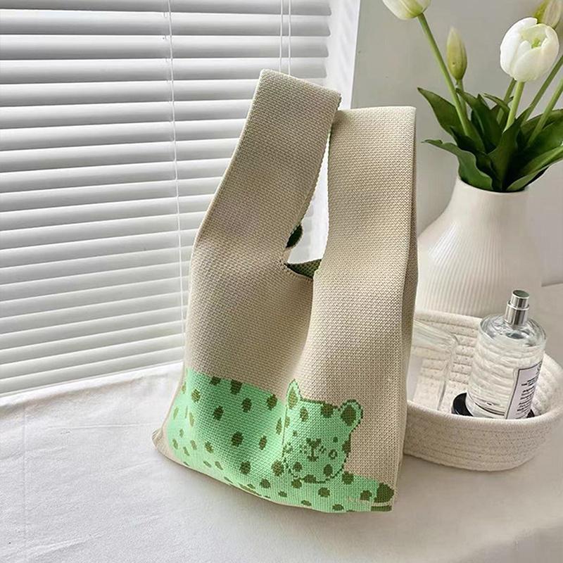 Women'S Knot Wrist Bag Tote Handmade Knitted Bag Portable Mini Striped Bucket Phone Bags Large Capacity Autumn Winter Handbags