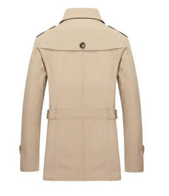 Men's Washed Cotton Fleece-Lined Mid-Length Trench Coat - Casual Autumn/Winter Outerwear