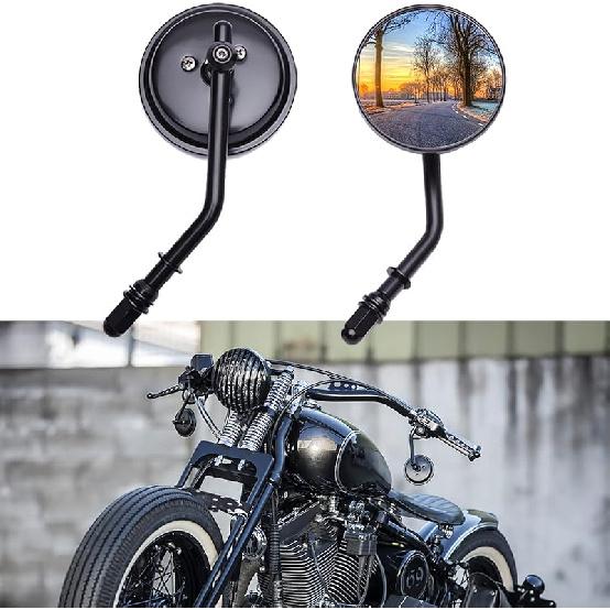 DREAMIZER 3" Motorcycle Vintage Mirrors Round Rear View Mirror 8Mm Black Compatible With Harley Davidson Dyna Bobber Softail Chopper Cruiser Cafe