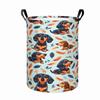 1pc Dachshund Laundry Basket with Cute Dachshund Print Collapsible Storage Bin, Round Organizer Basket Suitable for Clothes, Towels,, Bathroom, Bedroo
