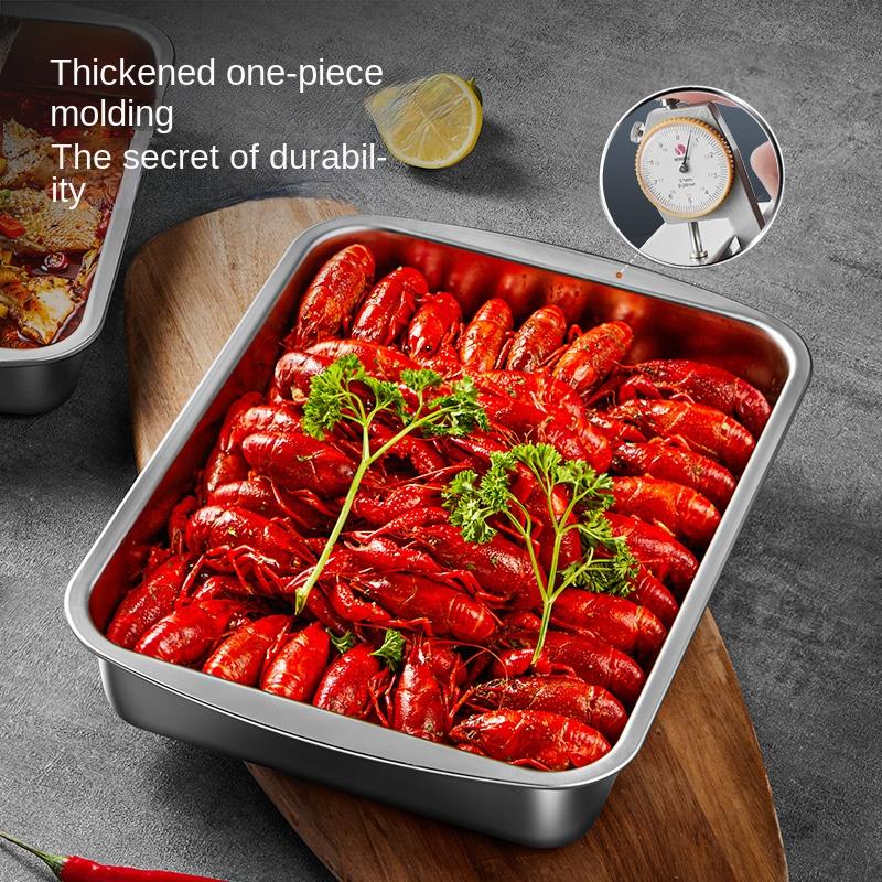 Plate Tray and Dinner Plate 304 Stainless Steel Dish Fish Steaming Plate Lobster Dish Deep Iron Tray