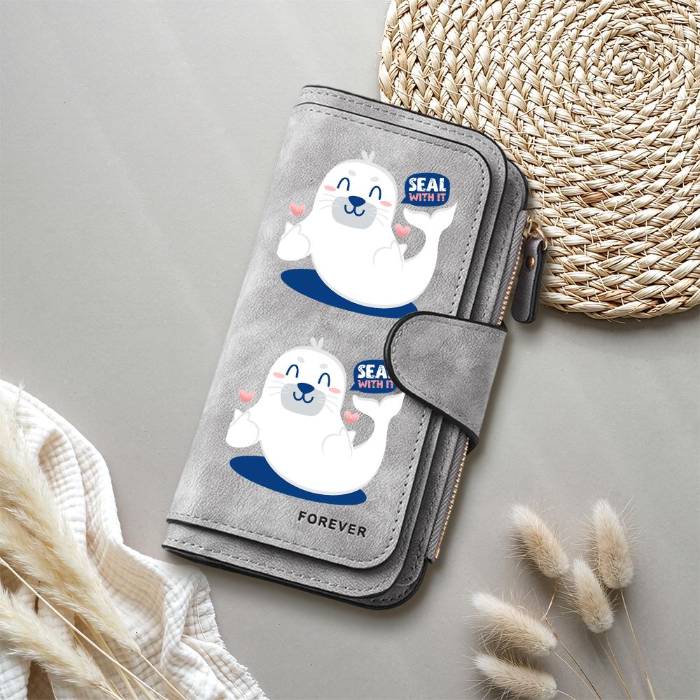 Cute Seal Print Long Wallet Fashion Large Capacity Card Holder Casual Portable Purse for Daily Use