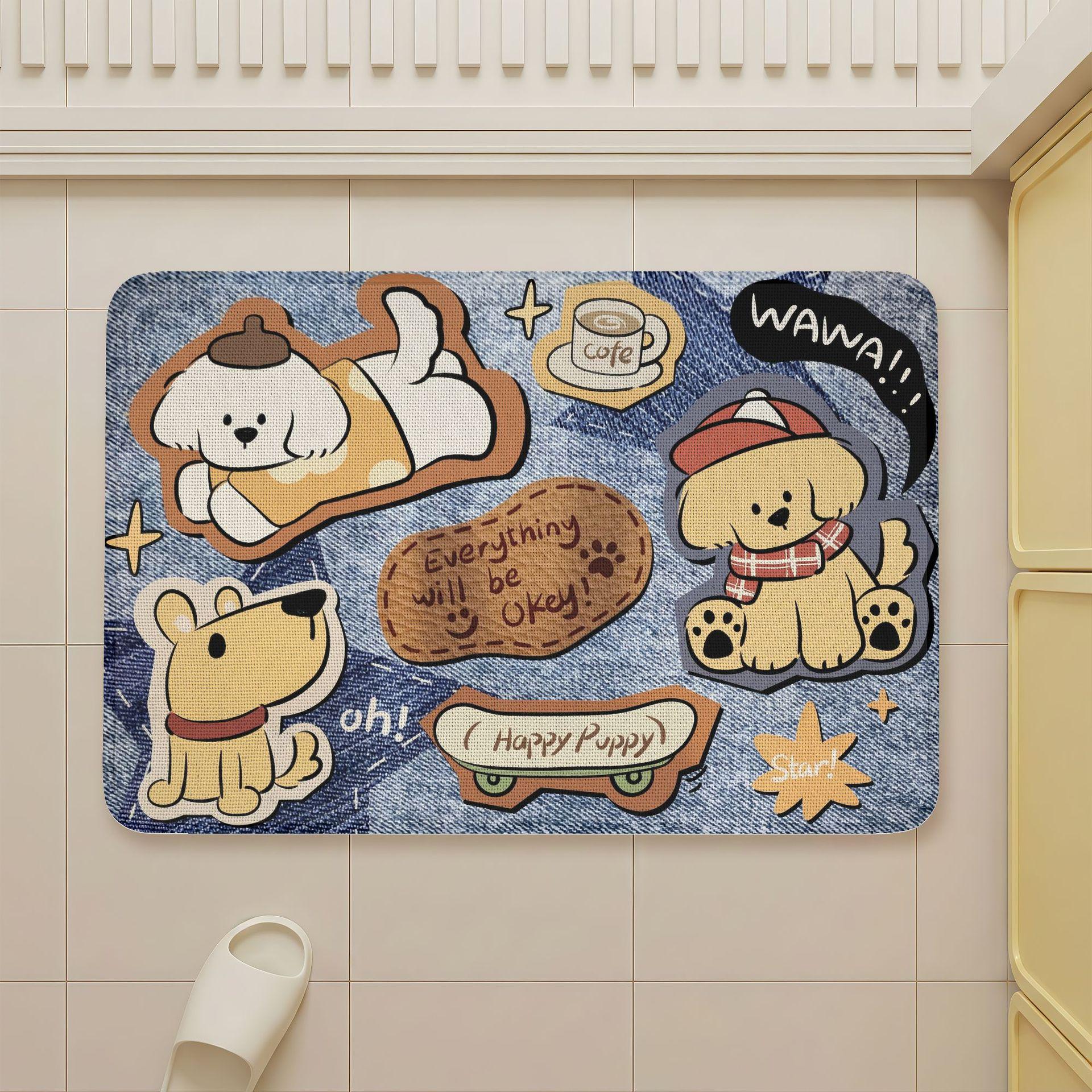 Non-Slip Cartoon Puppy Bathroom Mat - Water Absorbing & Easy Wash