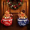 Xmas Holiday Home Decor Christmas Wooden Hanging Sign, Cute Gingerbread Man Hot Cocoa Mug Welcome Door Indoor Outdoor Decoration Hanger for