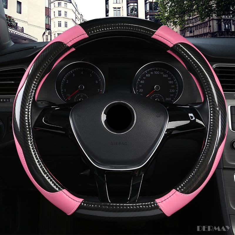 DERMAY D Shape Steering-Wheel Black Auto Car Steering Wheel Cover Leather 38CM Wheel Cover Interior Accessories