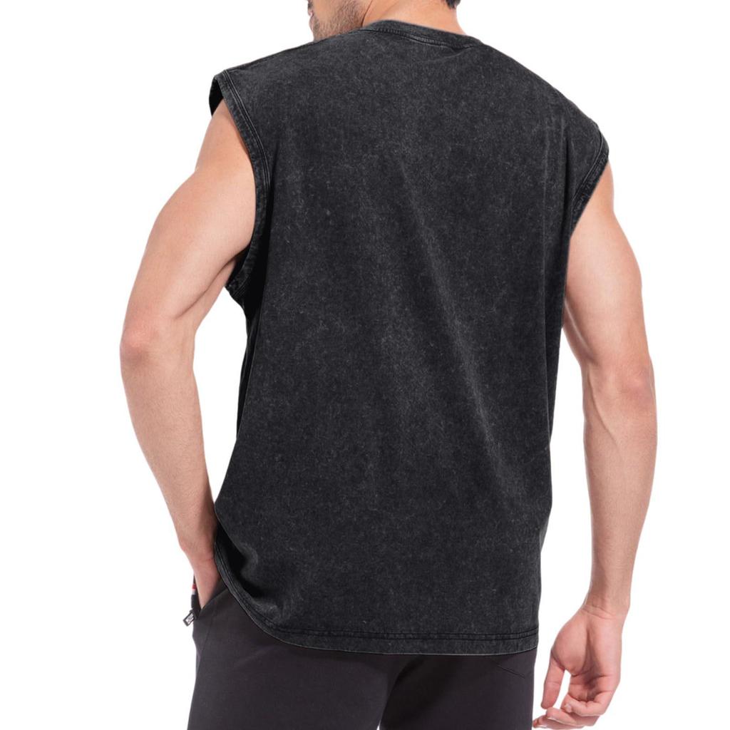 Men's Retro Washed Distressed Sleeveless Pure Cotton Tank Top - Loose Fit, Plus Size, Summer Casual Wear