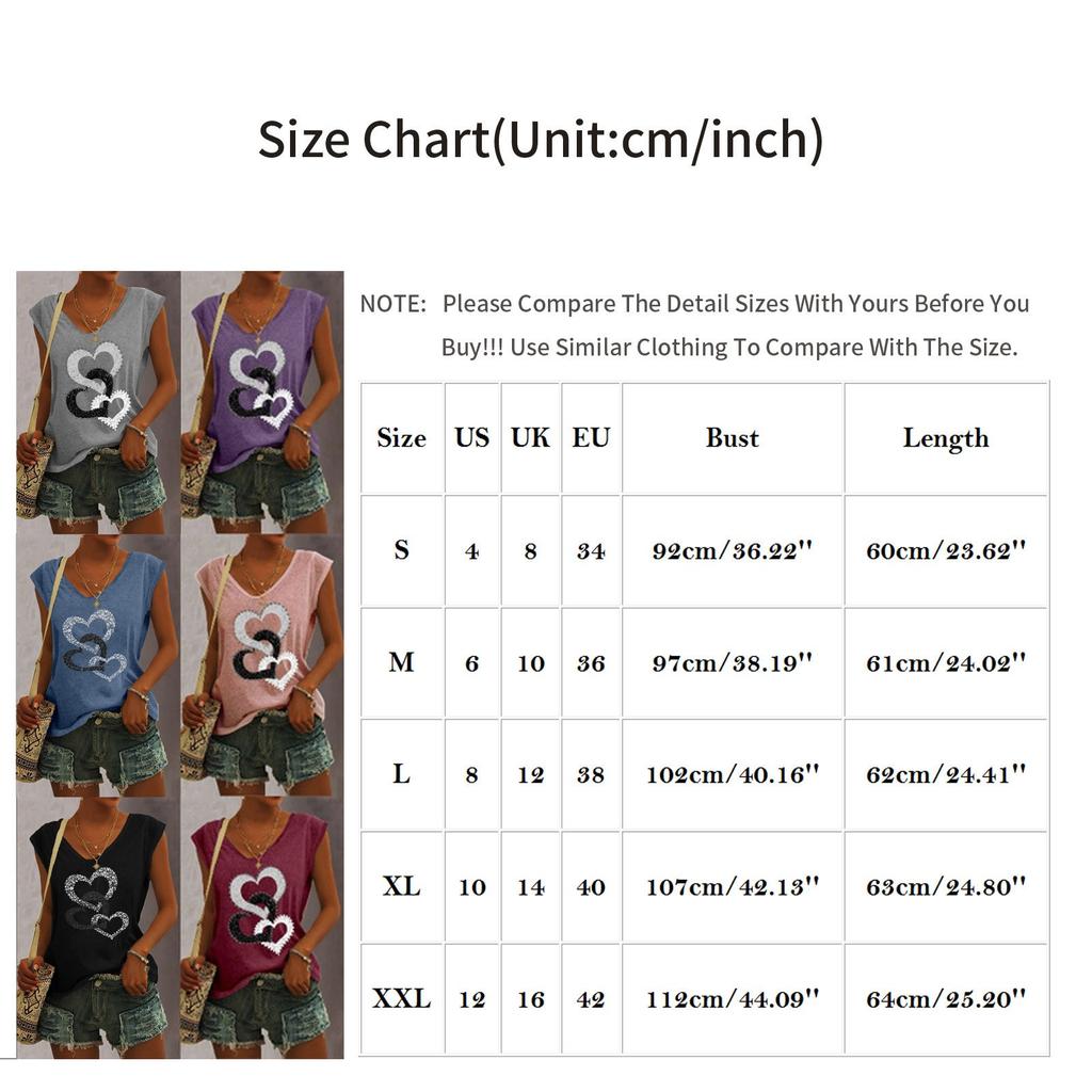 T-Shirt col en v pour femmes, décontracté, manches courtes, gilet imprimé amour, chemisier ample, débardeur